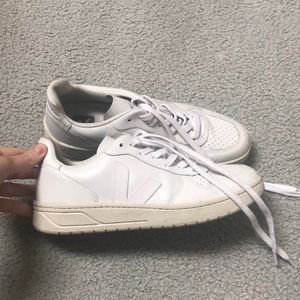 Veja V-10 low top leather sneakers all white.